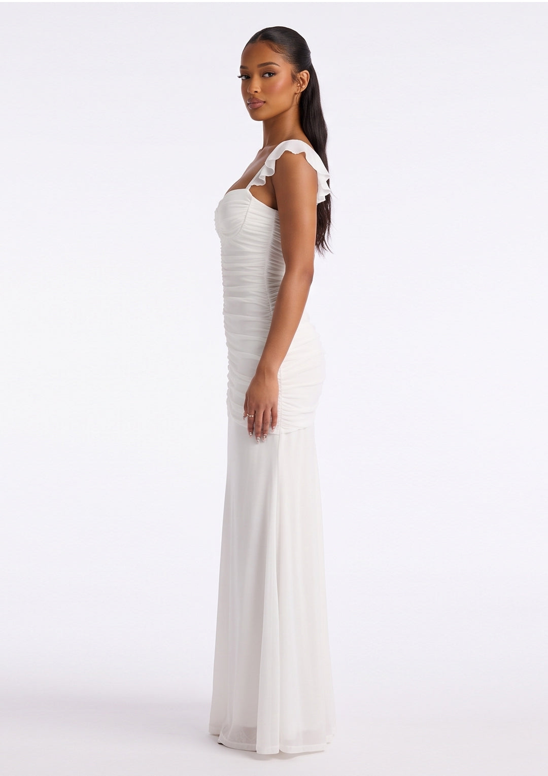 The Élodie Ivory Ruched Maxi Dress