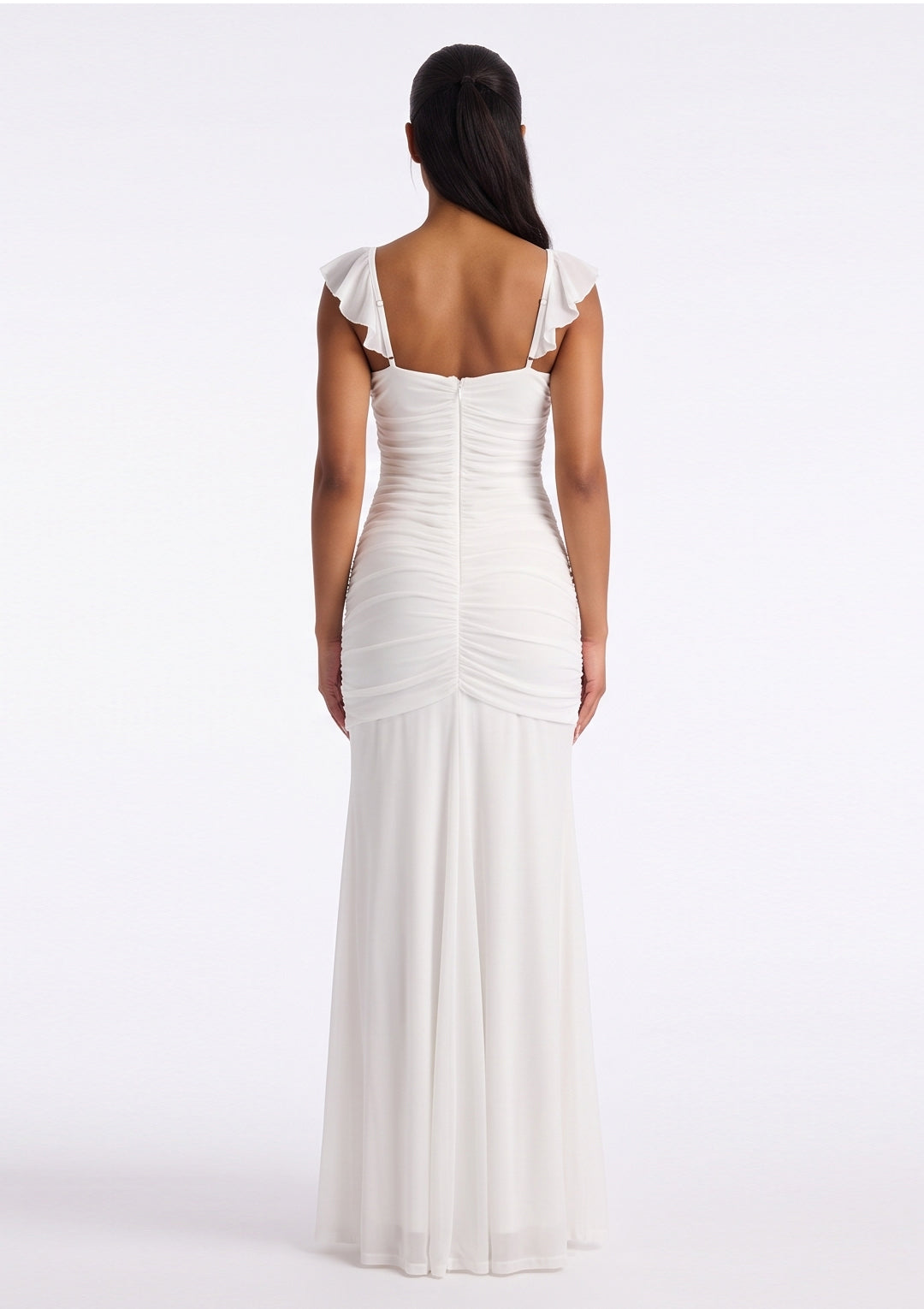 The Élodie Ivory Ruched Maxi Dress